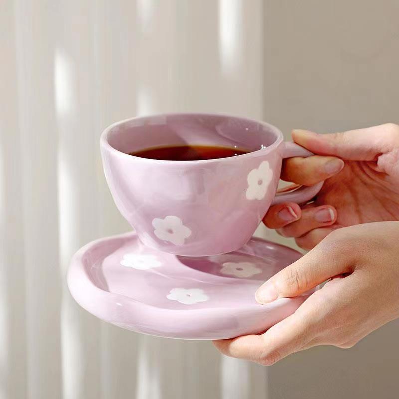 日式粉嫩少女心陶瓷咖啡杯套裝辦公居家創意個性男女點心茶杯碟子