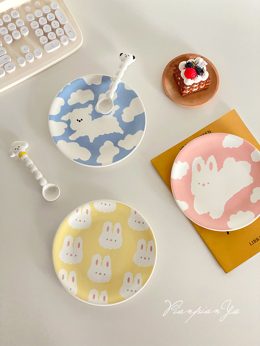 彩繪卡通動物造型陶瓷盤可愛造型餐具裝飾餐桌簡約風格