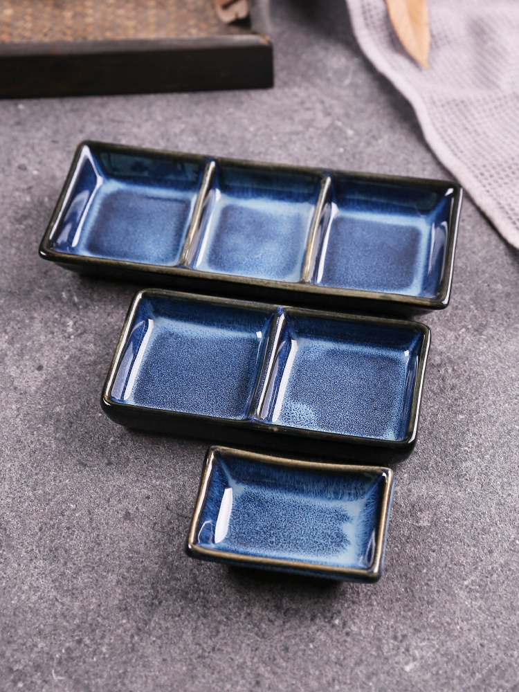 窯變創意陶瓷碟子餐盤 長方形三格碟子創意小吃盤