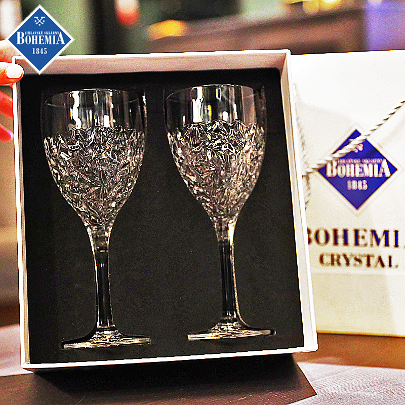 捷克bohemia水晶玻璃高腳紅酒杯優雅鑽石切割享受品酒的儀式感2只裝送禮佳選