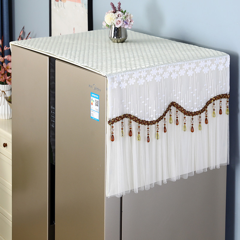 簡約現代 萬能蓋巾 蕾絲雙開門冰箱防塵罩