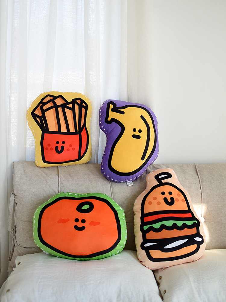 卡通插畫抱枕裝飾香蕉薯條漢堡靠墊可愛毛絨長條枕