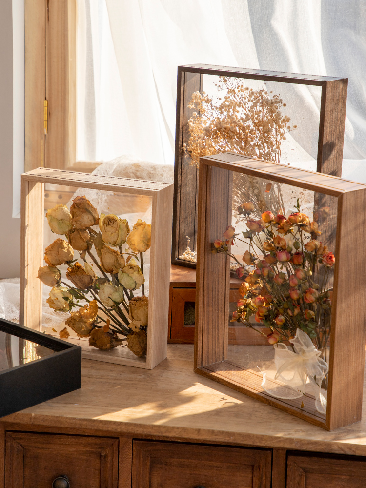 簡約現代風格diy手工實木乾燥花相框中空透明擺臺材料可立可掛 (6.2折)