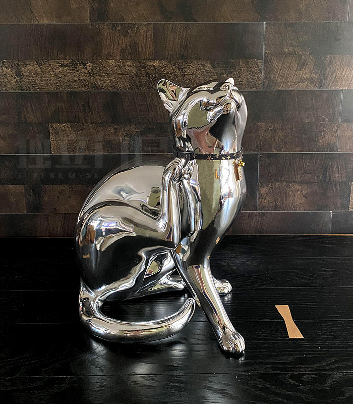 簡約現代風格電鍍貓擺件 獨立門戶原創輕奢個性玻璃鋼動物裝飾品
