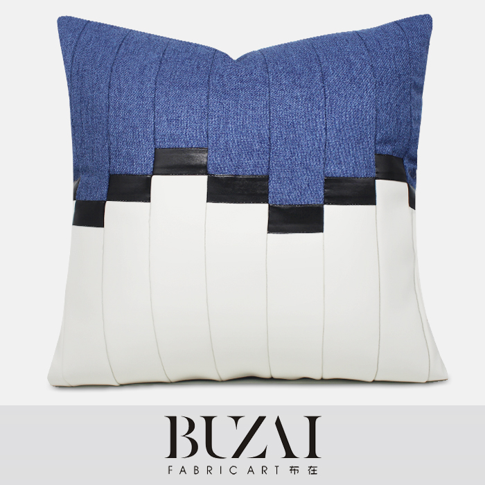 簡約現代風格抱枕皮革與混紡材質拼接適合客廳午睡