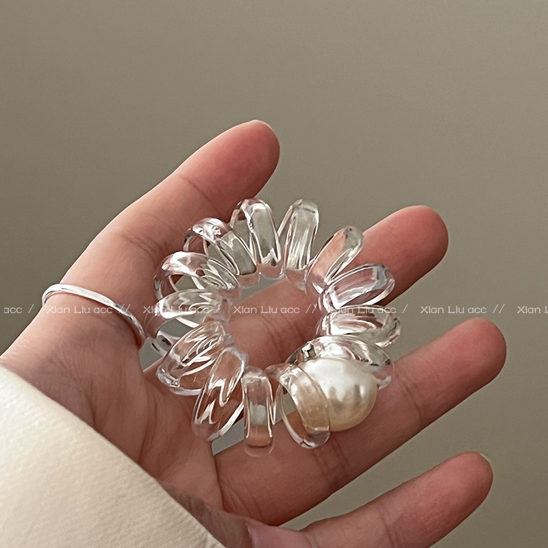 簡約珍珠髮繩 橡皮筋簡約氣質透明電話線發圈 (8.3折)