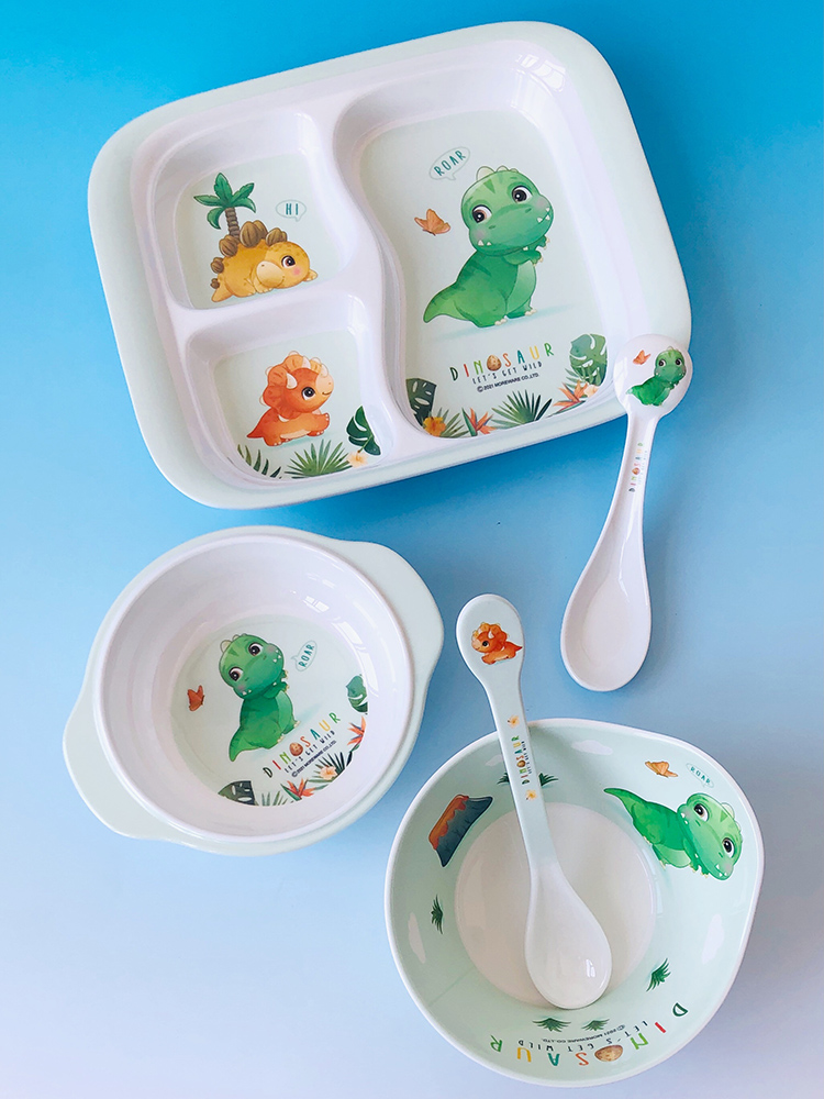 可愛恐龍餐盤 五和兒童三格分格餐盤 男孩吃飯兒童碗