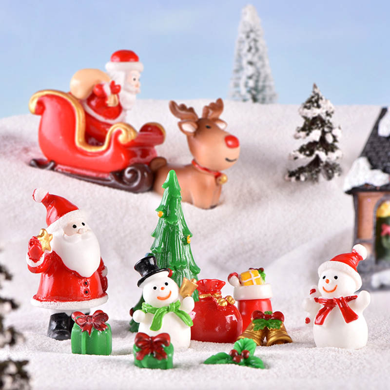 歐式手工微景觀裝飾擺件 可愛聖誕節老人雪人雪橇聖誕樹擺件