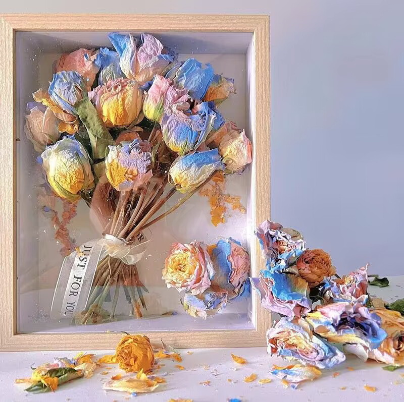 歐式風格乾燥花相框 玫瑰滿天星花束保存展示擺件 (6.4折)