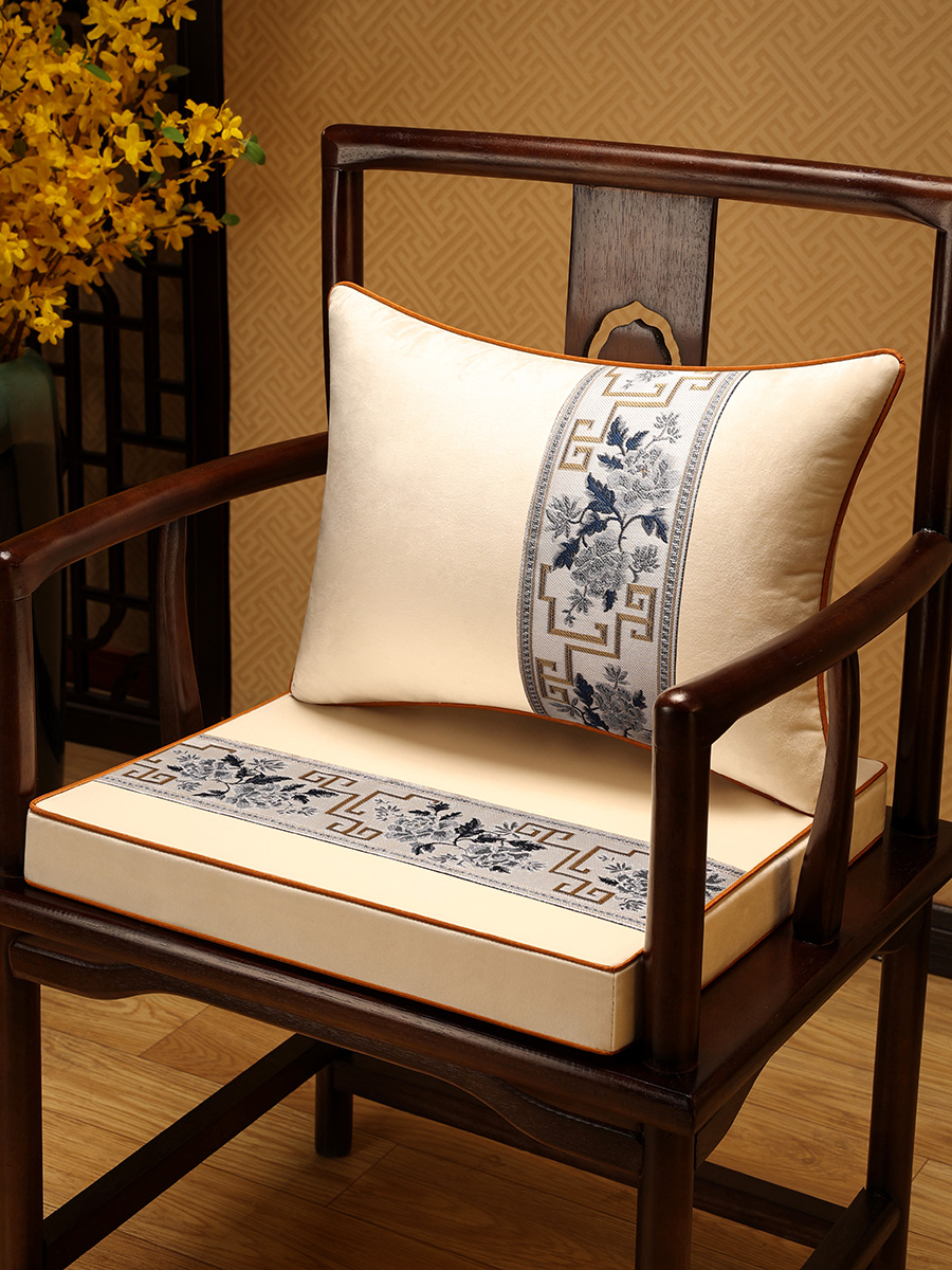 新中式絨面布藝防滑椰棕椅墊加厚海綿舒適透氣多種尺寸顏色