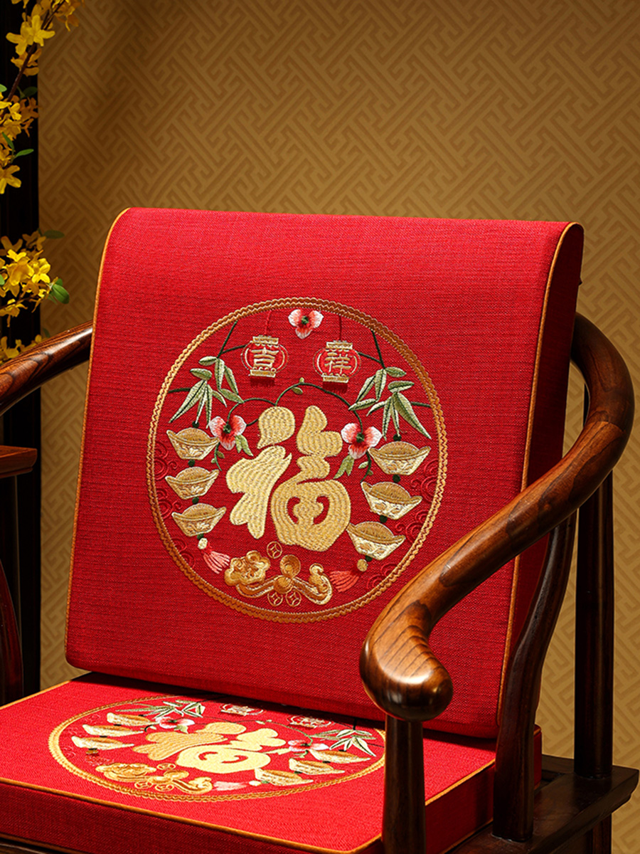 中式風格亞麻靠墊 舒適海綿填充物 椅墊腰墊沙發抱枕