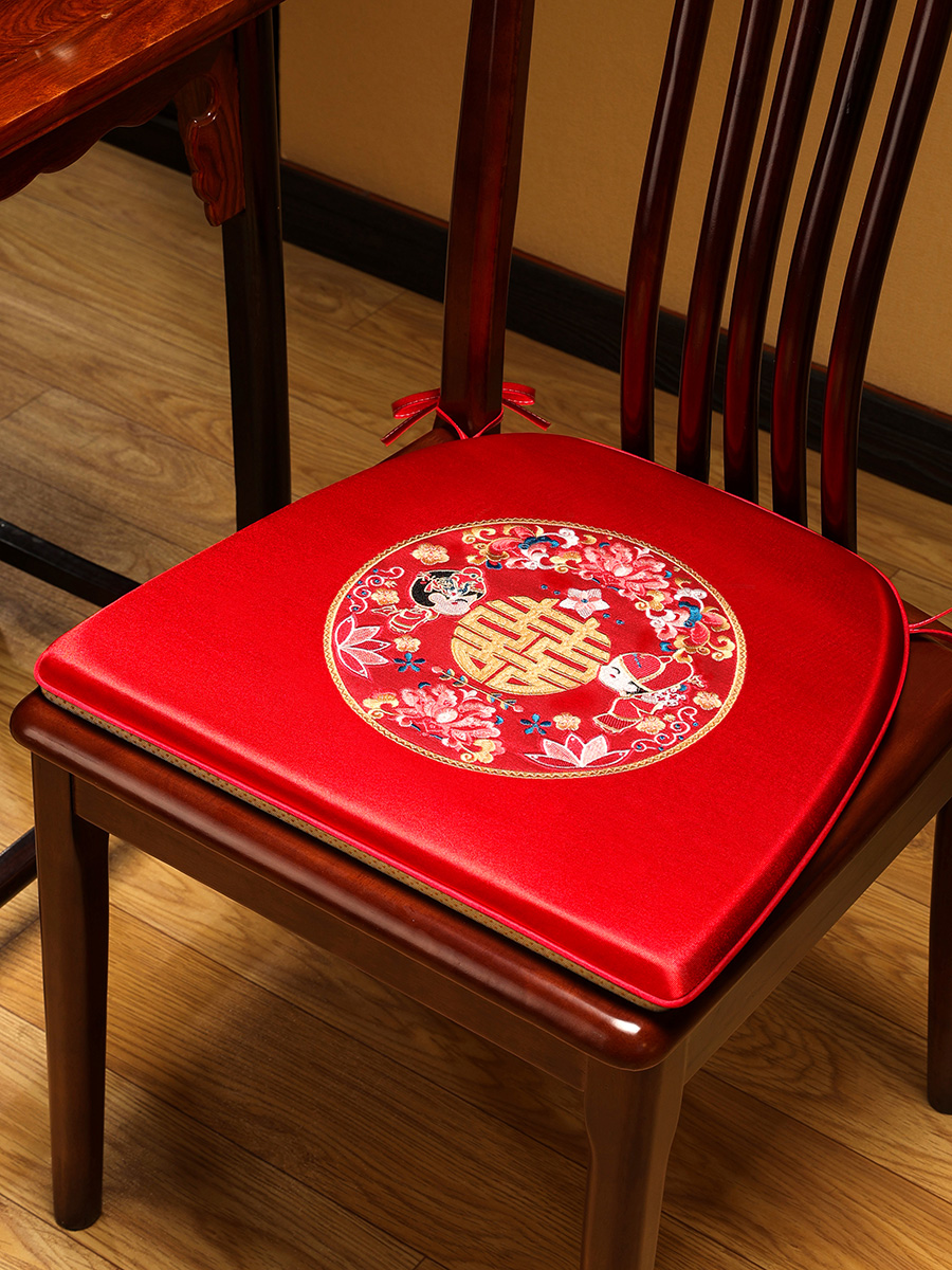 新中式布料喜慶馬蹄墊抱枕 腰枕 實木餐桌椅子墊坐墊50x50cm