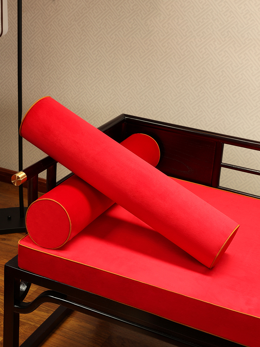 中式扶手絨布長條枕靠墊 支持定製 辦公室椅護腰枕