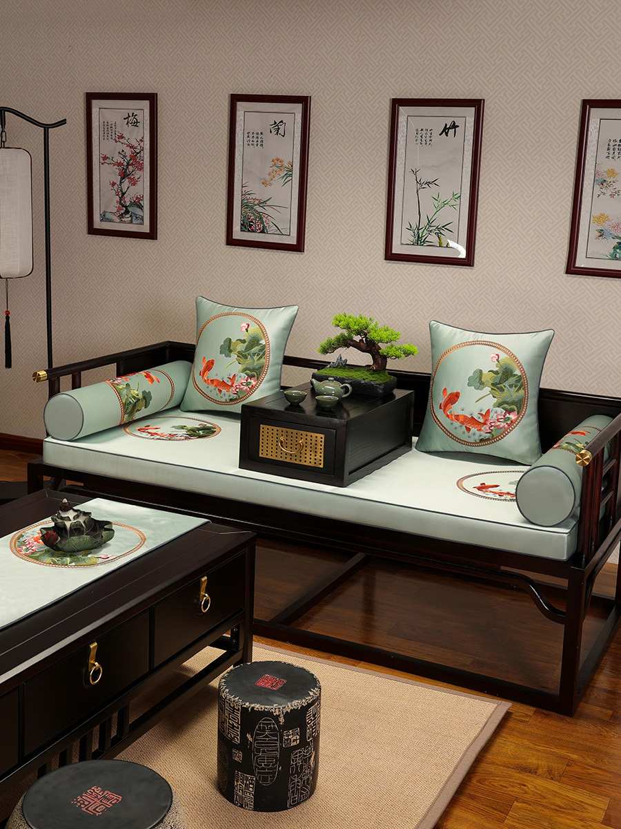 新中式綢緞椅墊抱枕防滑沙發墊客廳防塵四季通用