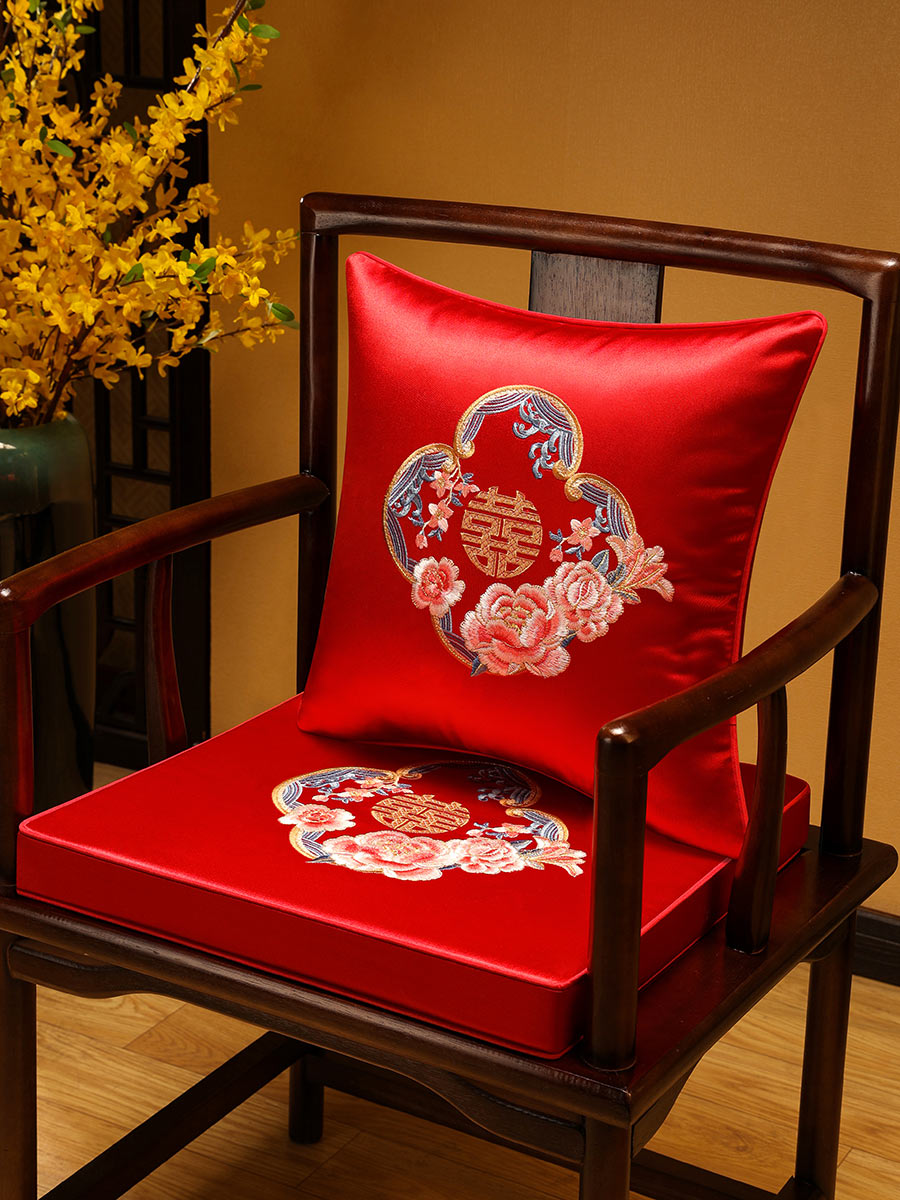 中式新風格喜慶椰棕椅墊防滑棕墊椅墊坐墊紅色沙發墊墊子腰枕抱枕