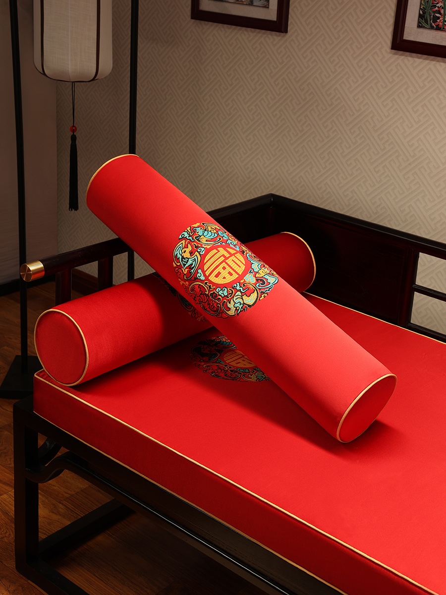 中式綢緞扶手枕冬季客廳夾腿抱枕午休長條糖果枕