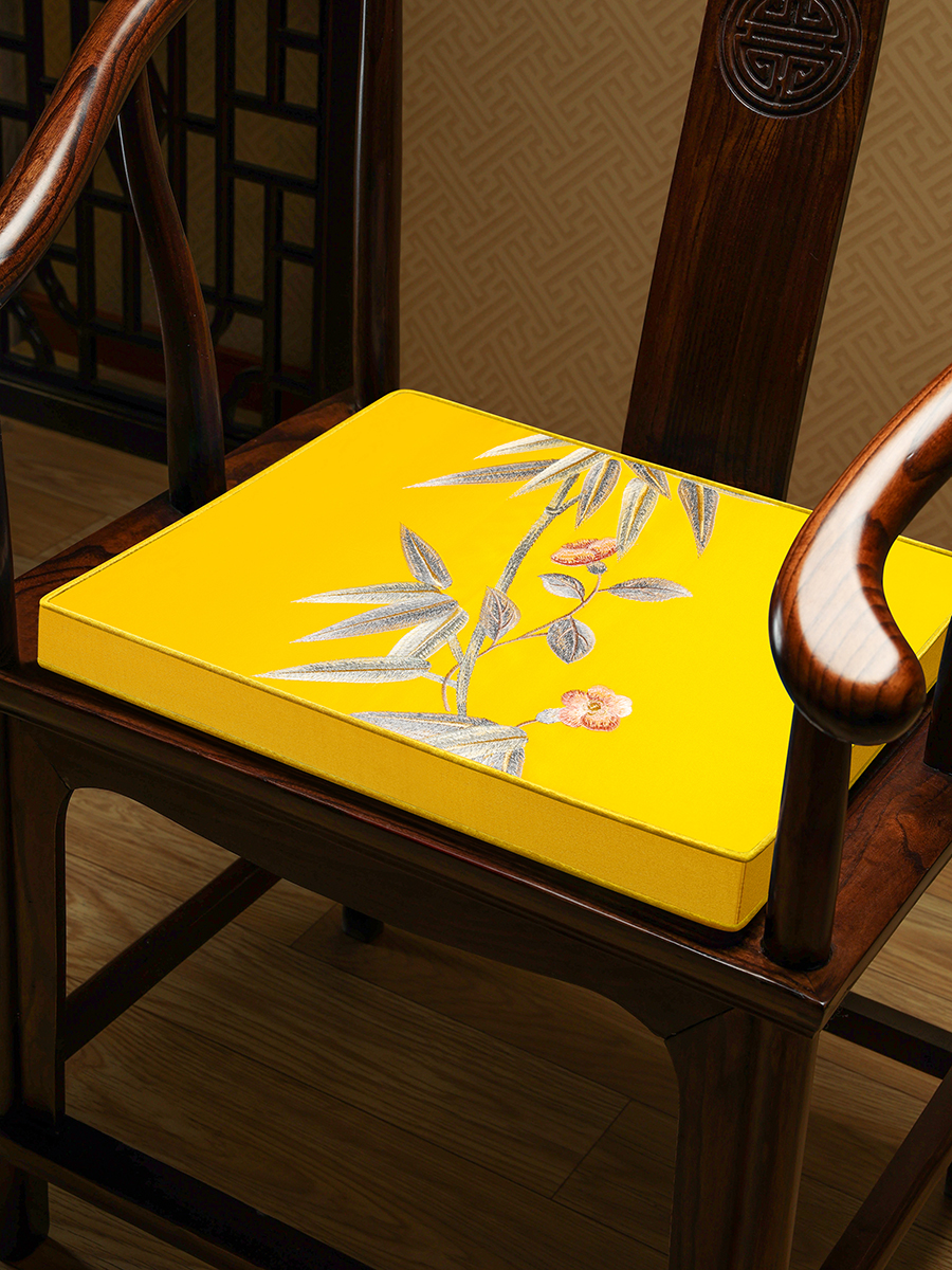 新中式綢緞布料幾何花紋加厚椅墊坐墊適用於客廳茶室辦公室餐廳