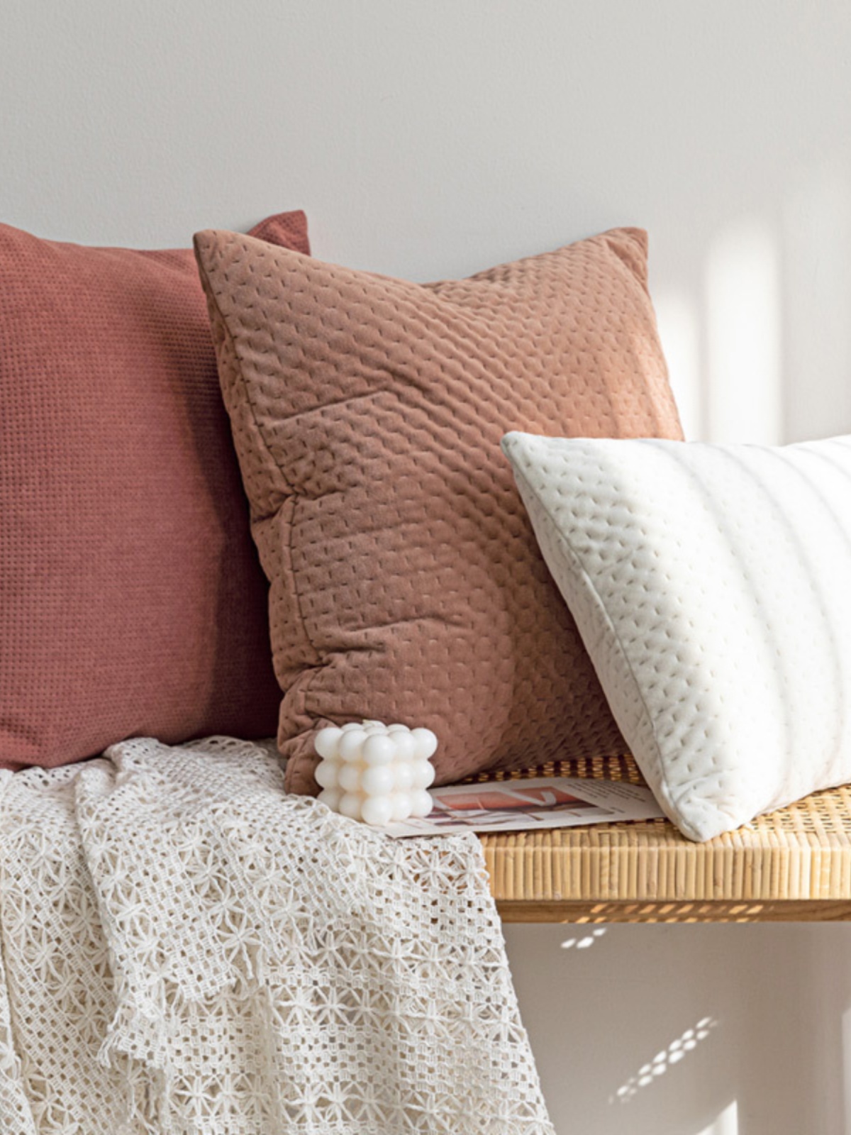 玫瑰粉麂皮褶皺抱枕套復古懷舊風裝飾客廳沙發軟裝靠包