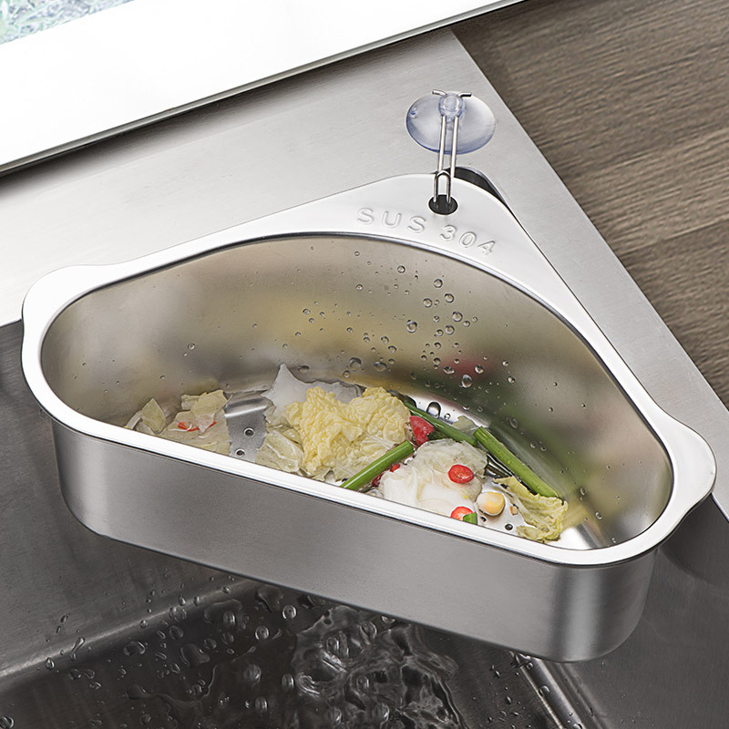 304不鏽鋼水槽瀝水籃 簡約風格廚房水槽置物架 免安裝