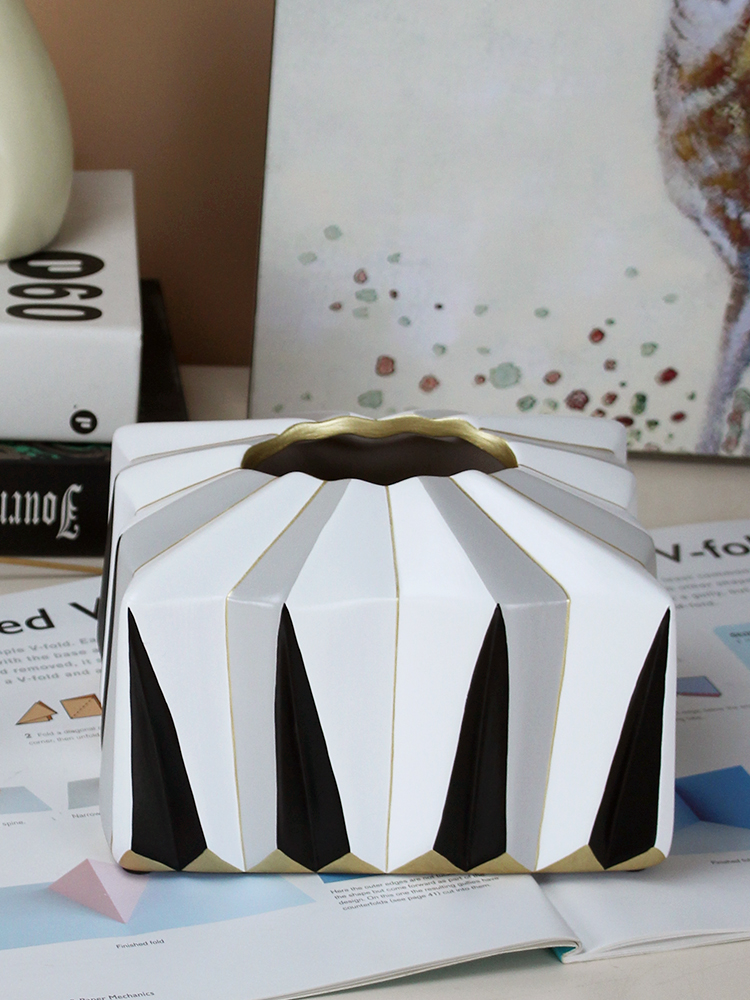 陶瓷摺紙裝飾紙巾盒 現代簡約北歐風 客廳抽紙盒