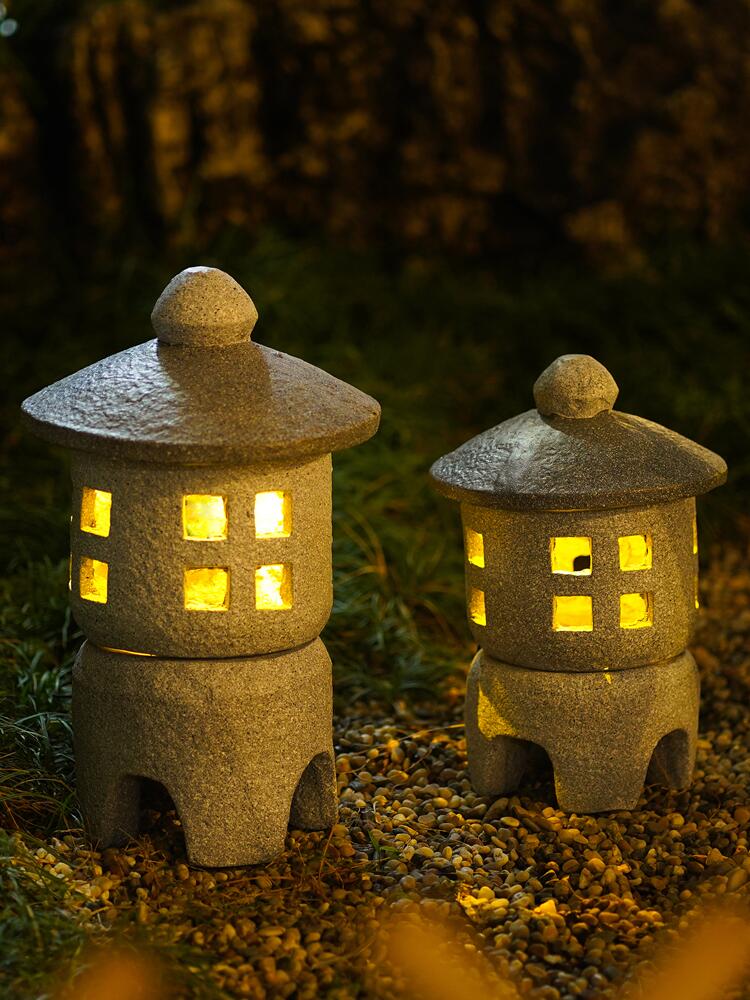 日式庭園仿古石燈籠戶外落地擺件工藝祝福小地燈