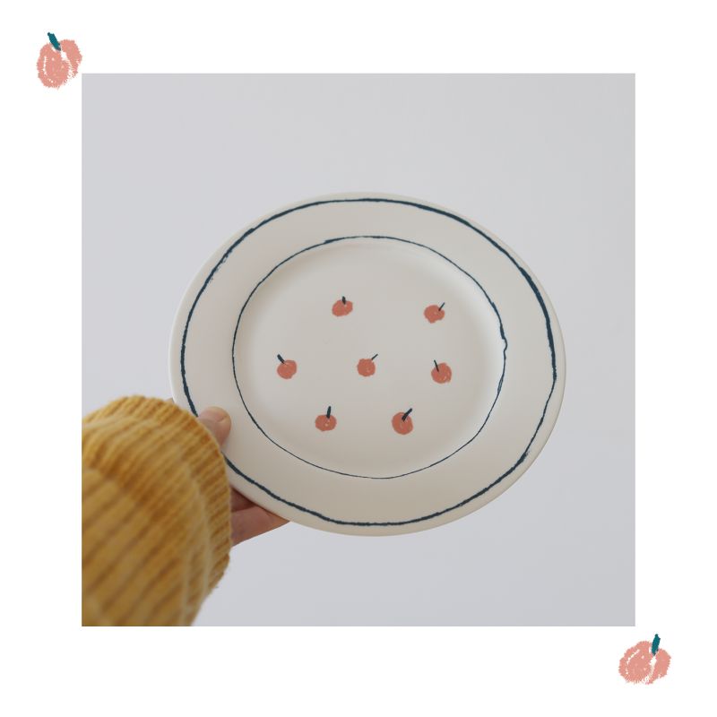 法式簡約手繪櫻桃陶瓷餐盤新骨瓷材質適合8寸蛋糕與甜點