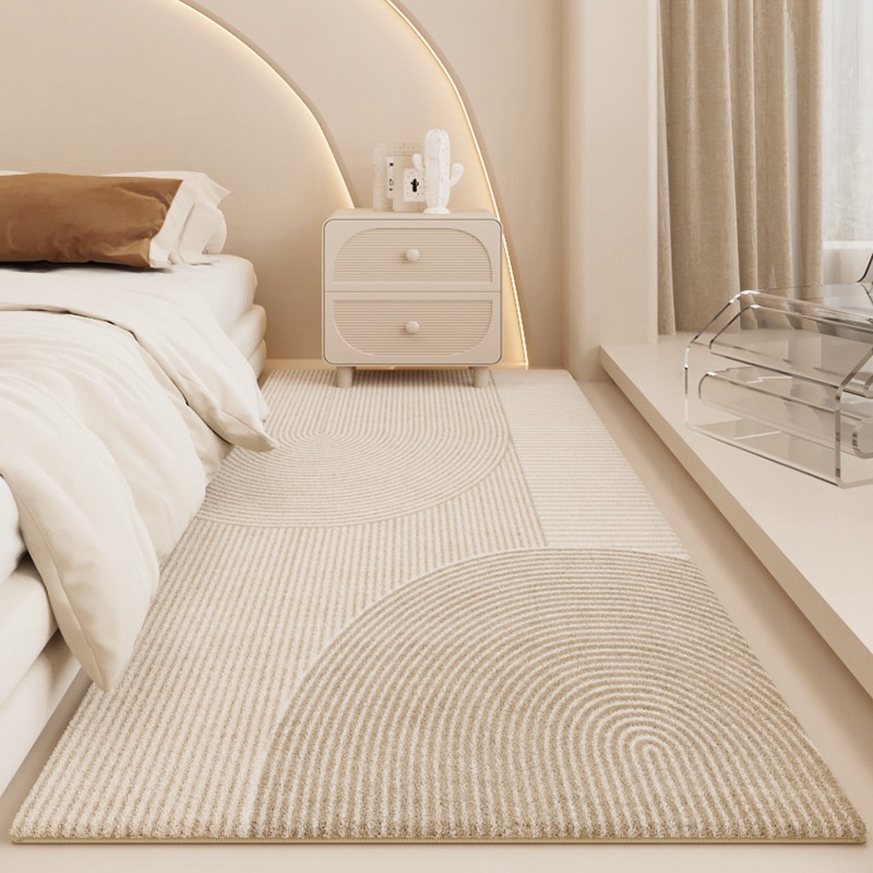 奶油色系床邊地毯加厚抗敏地墊客廳茶几毯風格地毯