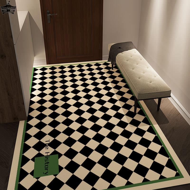 珪藻土棋盤格地毯 現代客廳臥室地墊 輕奢簡約ins風