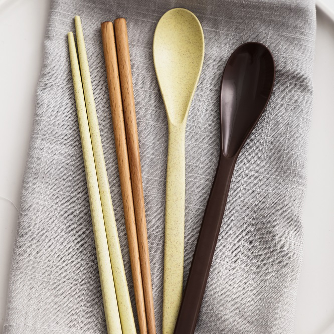 品利諾新款小麥秸稈筷子勺子套裝戶外旅行便攜單人學生兒童餐具