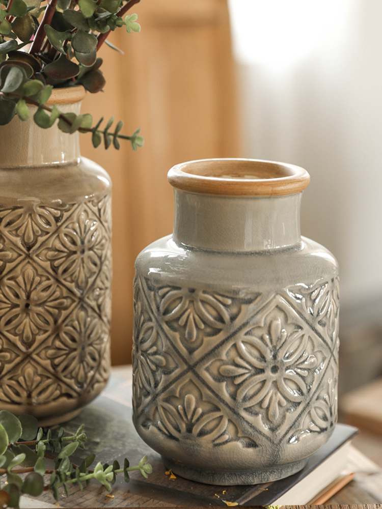 復古懷舊風陶瓷花瓶擺件家居飾品高低款可選適用於公司臥室居家書房桌面客廳