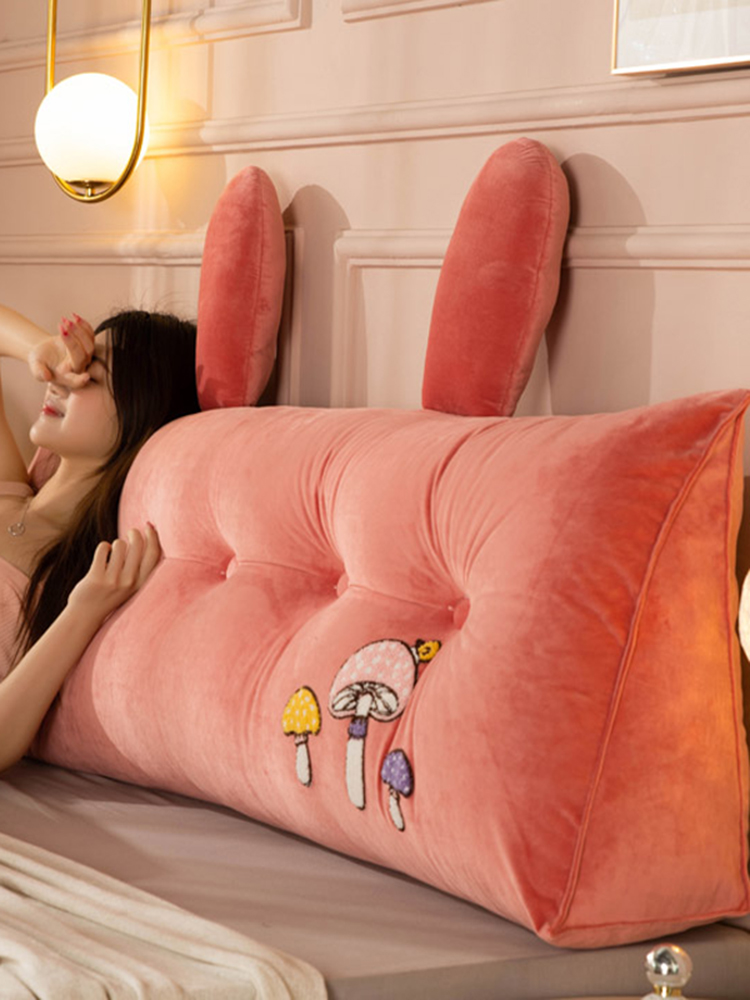 韓式卡通刺繡床頭靠枕 雙人靠背軟包靠墊可拆洗護腰墊
