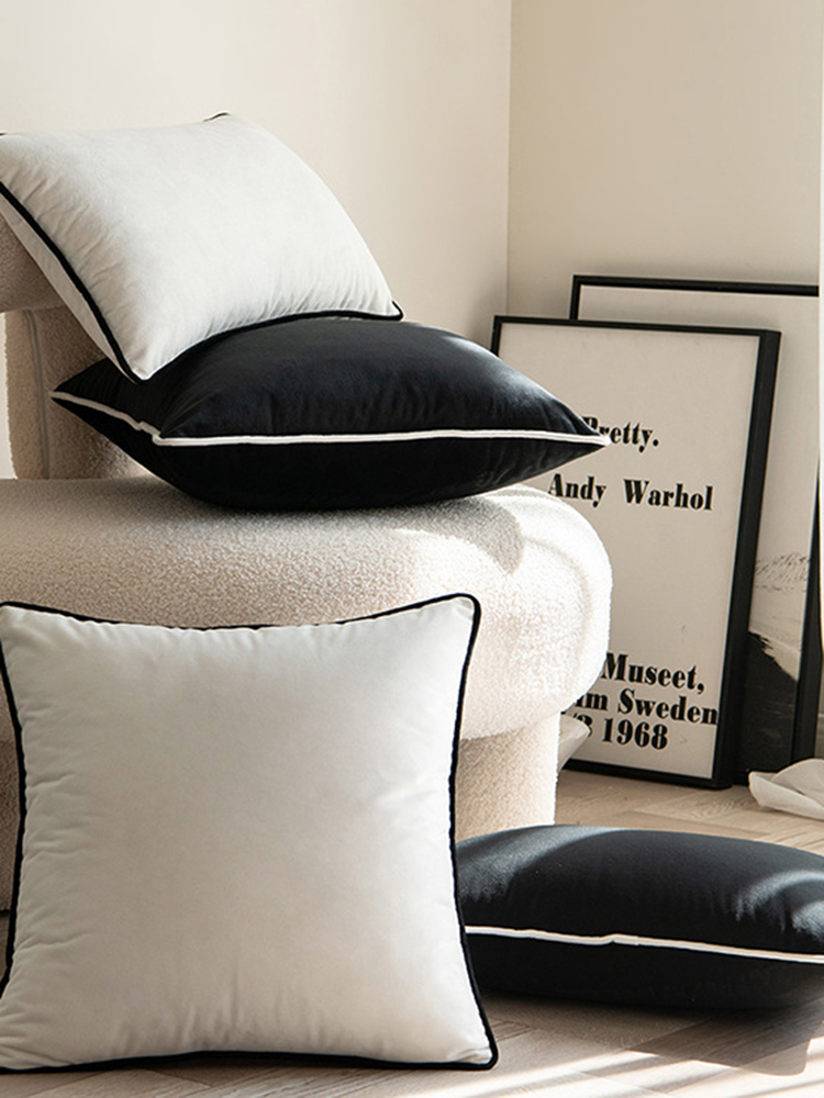簡約現代風格天鵝絨抱枕 滾繩包邊設計 適合客廳軟裝