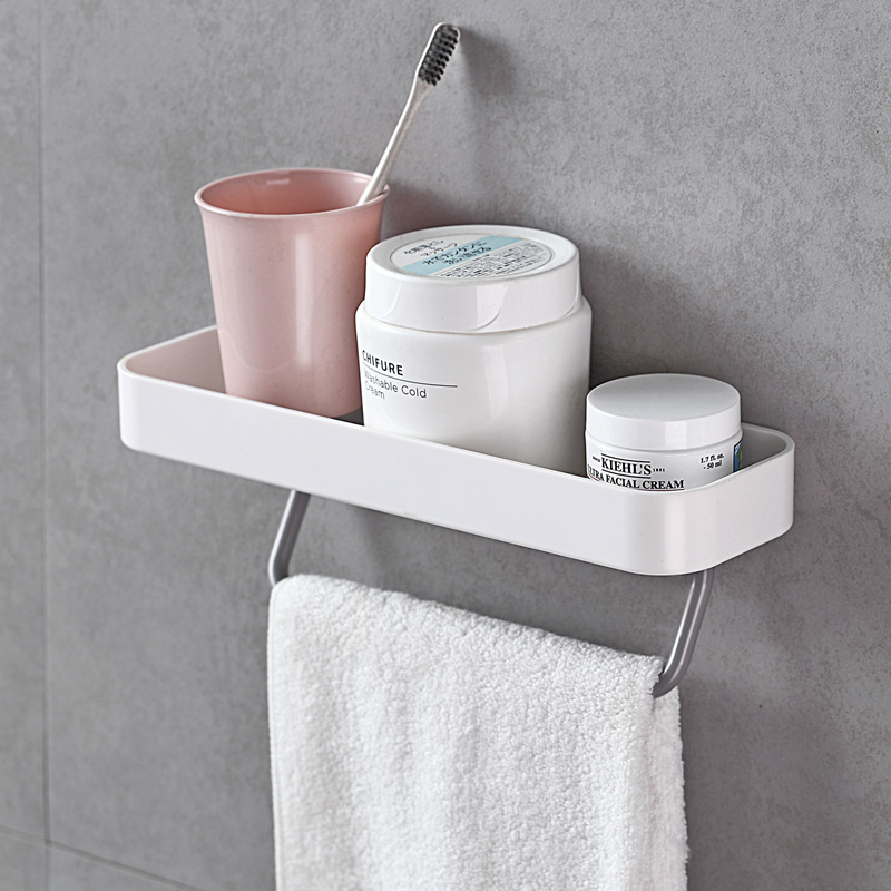 日式風格乳白色塑料毛巾架免打孔設計浴室廚房適用