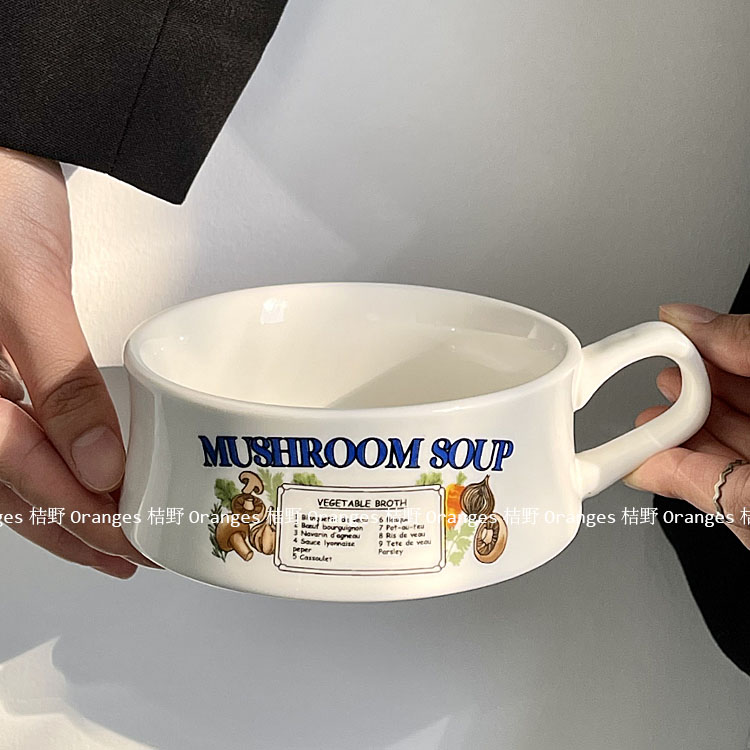 美式復古寬口陶瓷馬克杯400ml大容量早餐咖啡燕麥碗韓式卡通動漫風格桔野品牌
