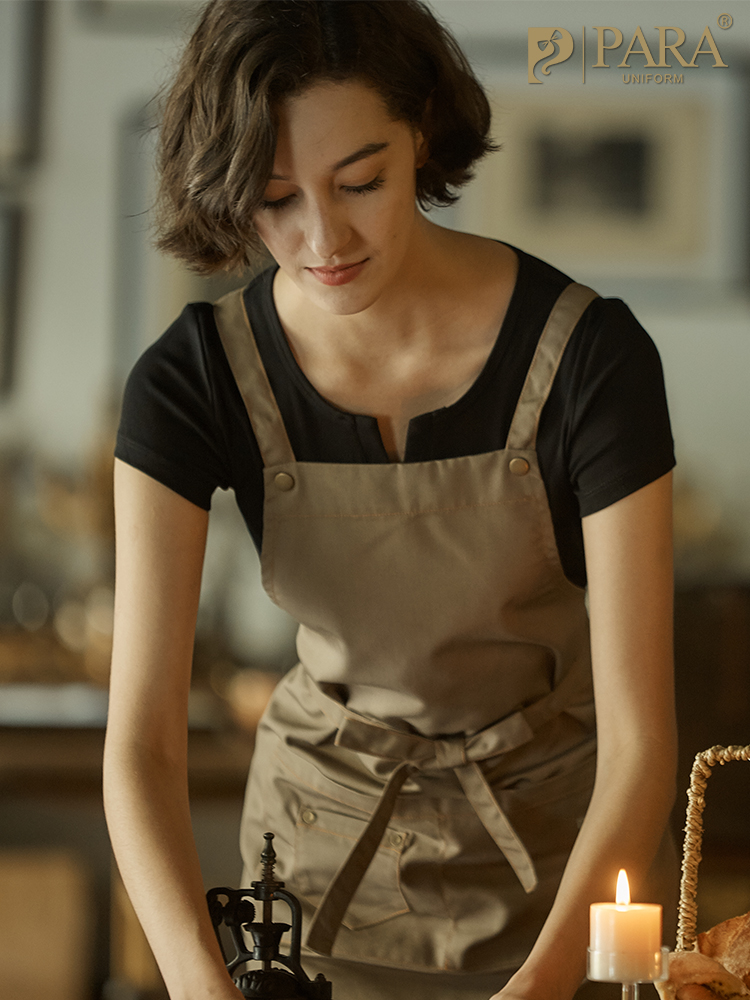 韓版純色帆布防水圍裙 日式居家餐廳廚房圍裙 (7.2折)