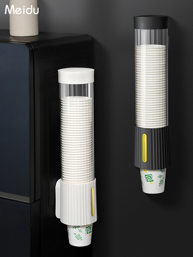 壁掛式免打孔一次性自動取杯器防塵塑料杯架簡約創意辦公室飲水機家用置物架