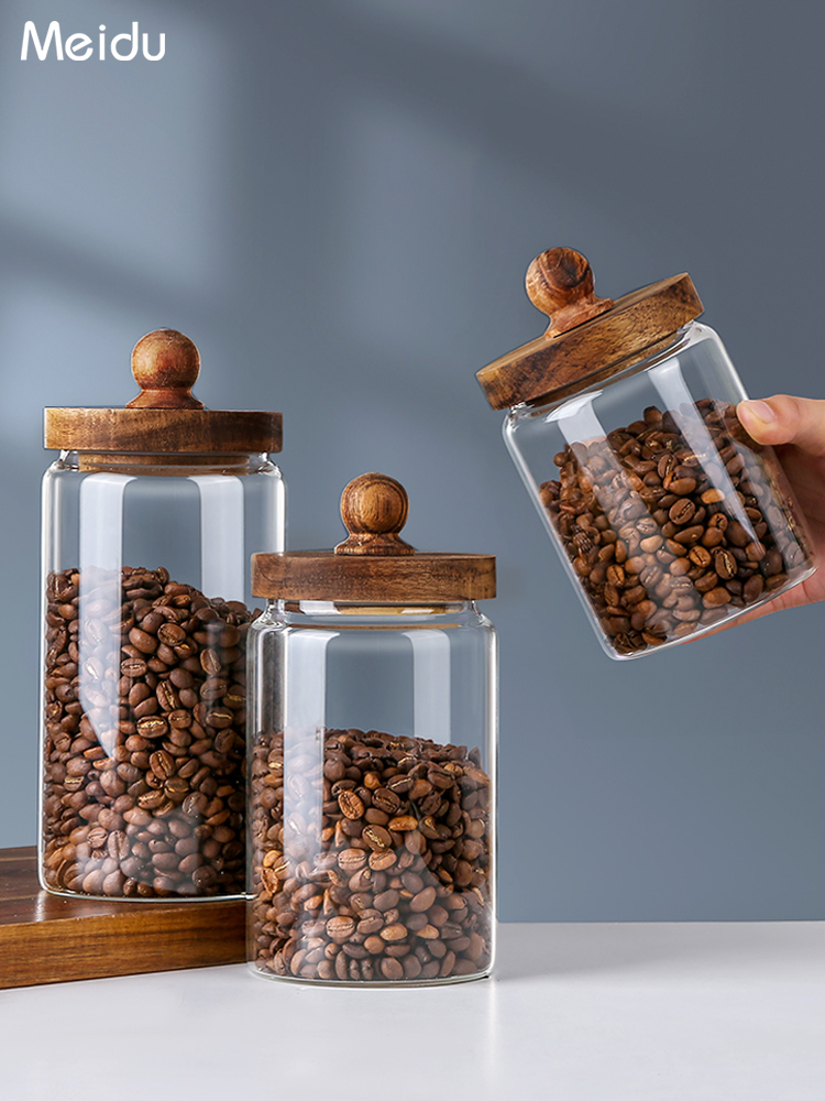 現代簡約玻璃咖啡豆保存罐 密封罐 豆子收納盒 茶葉罐