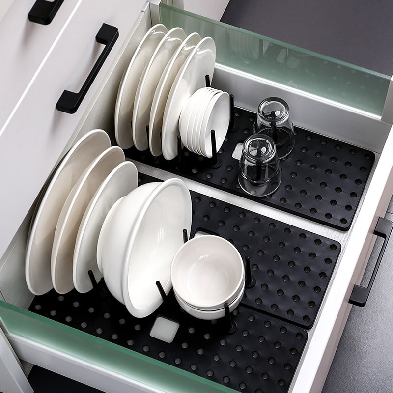 美式風格黑色廚房抽屜碗架可伸縮收納分隔收納盤子杯子