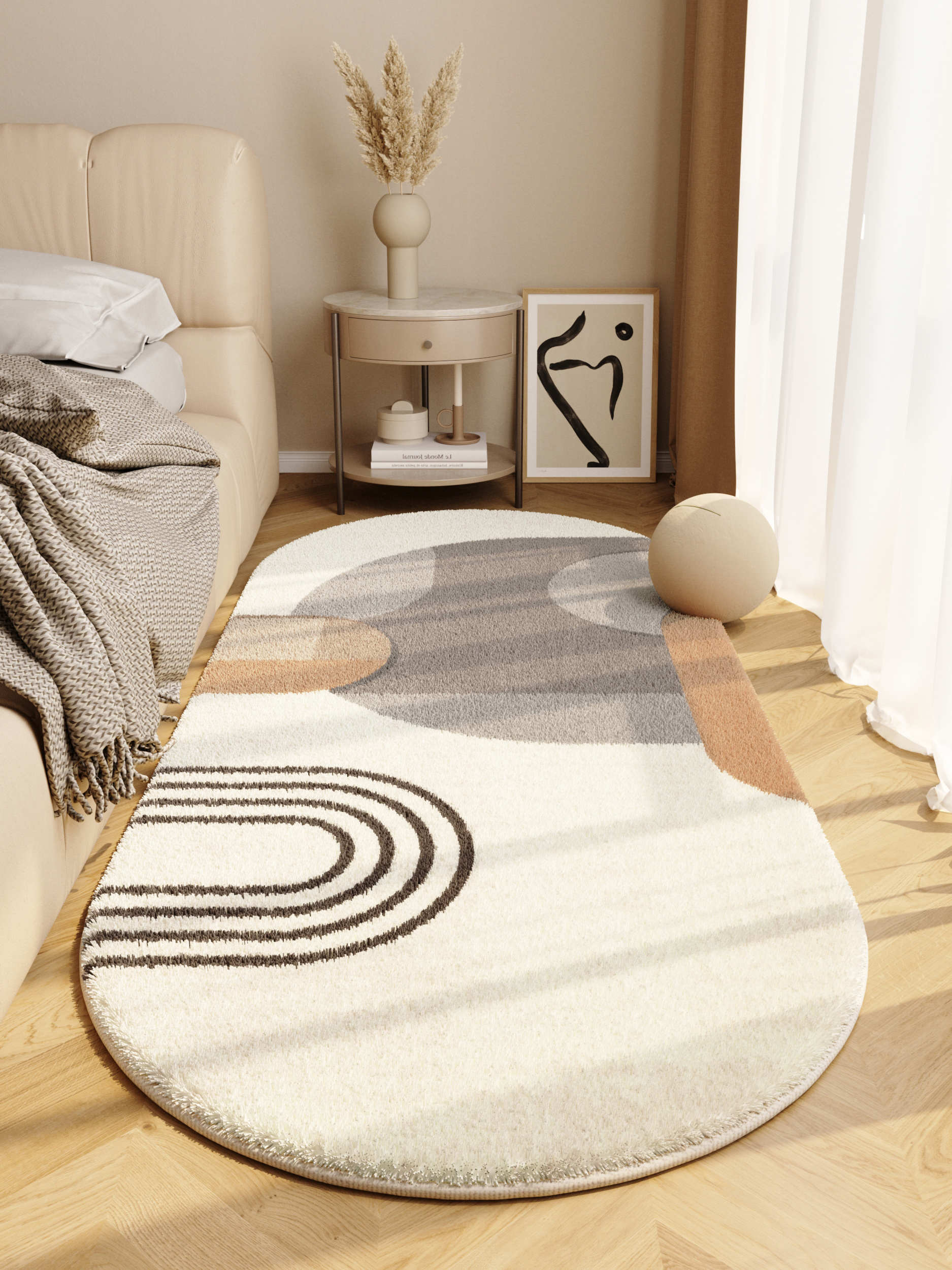 現代簡約臥室地毯橢圓形床邊毯民宿服裝店品質安心