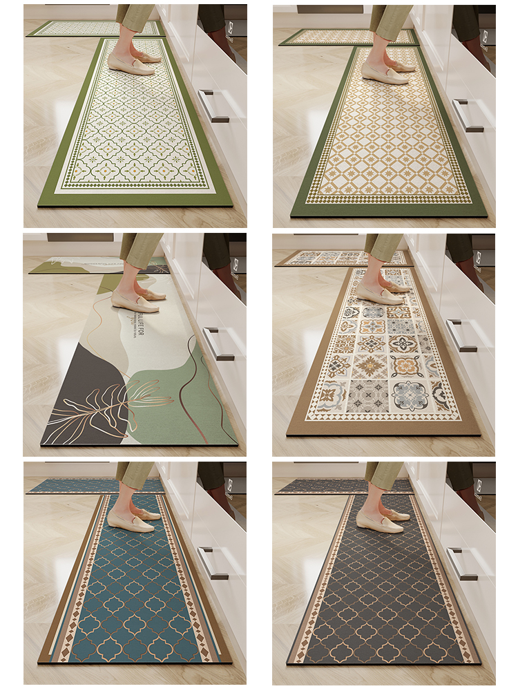 簡約現代廚房地墊珪藻土防油汙防摔防滑耐髒長條形地毯