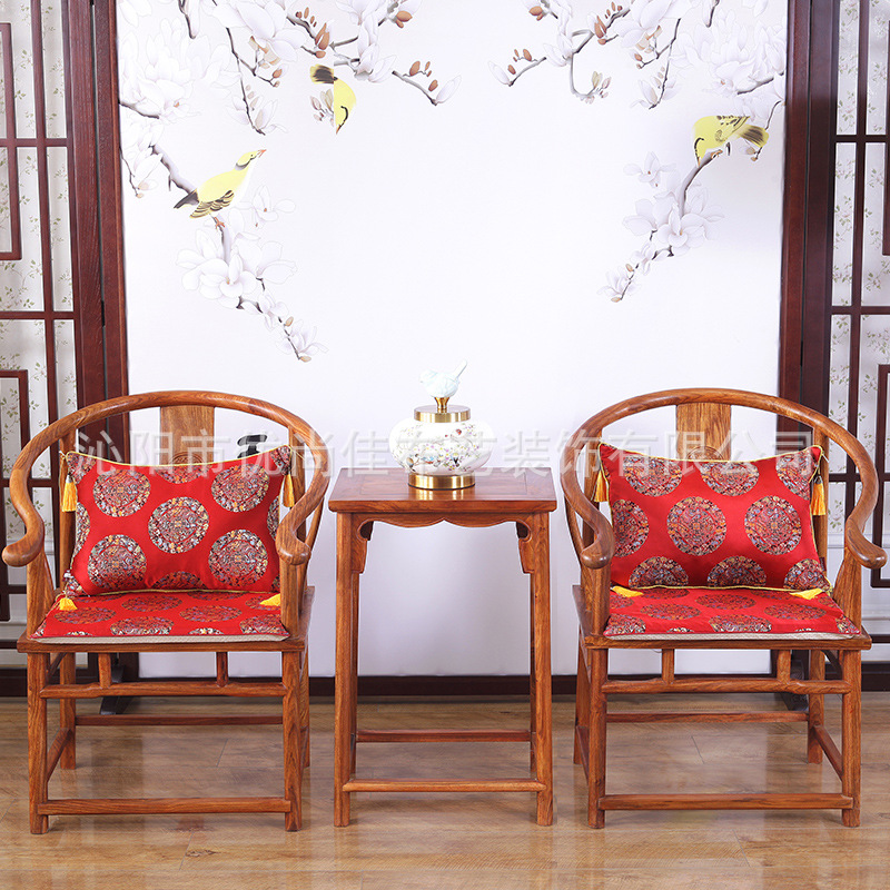 新中式棉麻貢緞提花布料舒適坐墊高密度海綿填充多款顏色可選