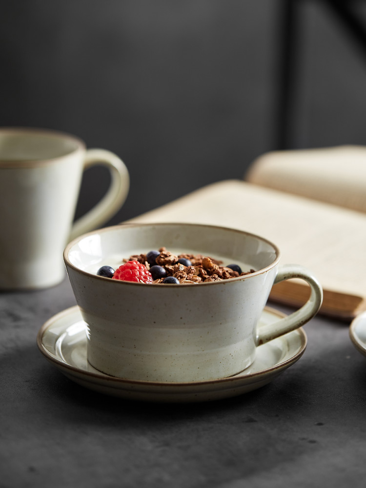 日式復古創意粗陶馬克拿鐵大口咖啡杯早餐杯陶瓷杯配碟