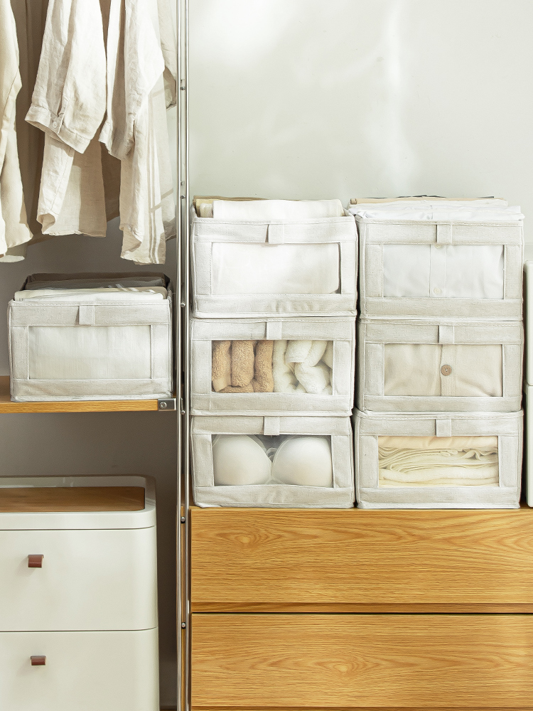 日式棉麻衣物收納盒佈藝玩具整理箱家用衣櫃無蓋可折曡衣服收納箱
