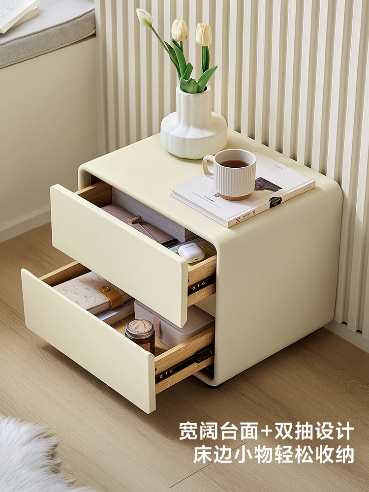 林氏家居簡約現代奶油風小型床頭櫃 帶儲物空間 無門設計