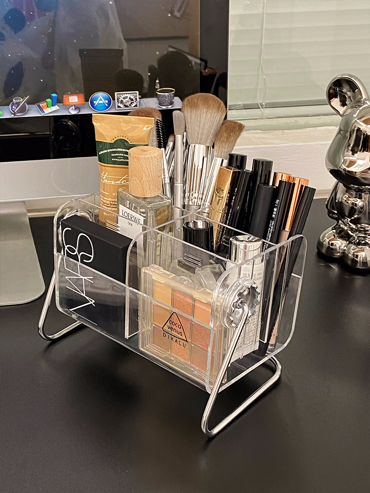 旋轉式桌面化妝品收納盒透明可調節格子北歐風格塑料防水收納