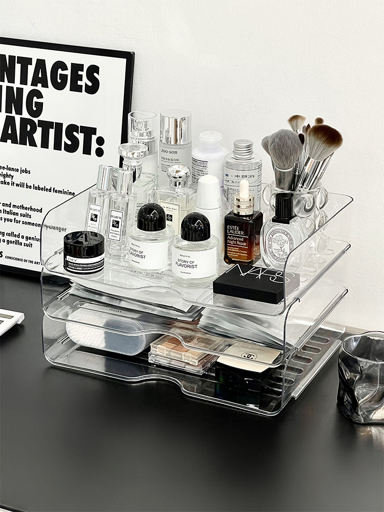 韓式風格 塑料化妝品收納盒 桌面抽屜置物架 口紅眼影護膚品整理盒 (8.3折)