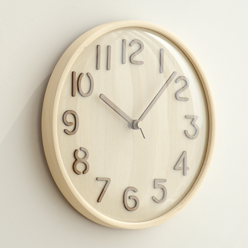 北歐實木靜音掛鐘 臥室掛牆裝飾鐘錶 3d立體客廳創意原木時鐘