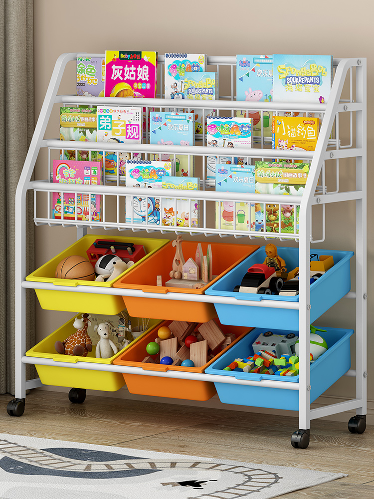 風格簡約多功能書架打造兒童房間的閱讀角彩色玩具盒方便收納讓孩子愛上閱讀