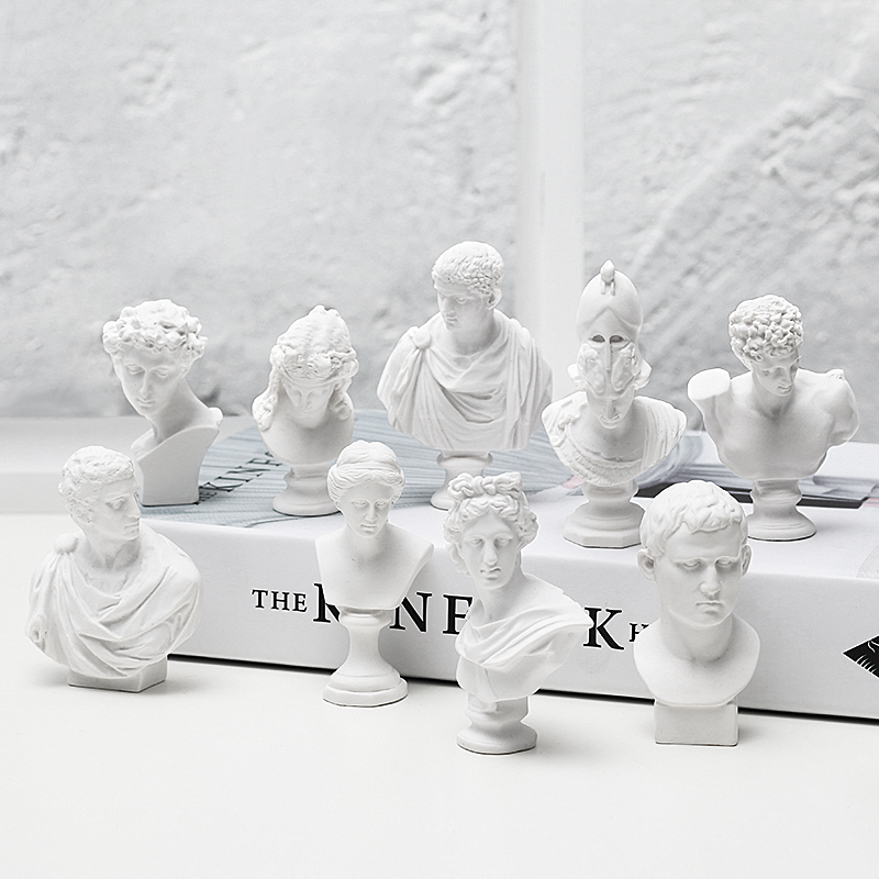 北歐文藝人物頭像石膏小擺件創意ins迷你大衛維納斯雕塑桌麪裝飾