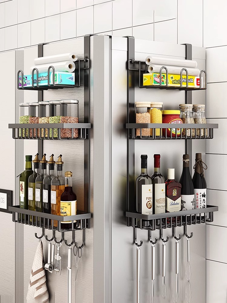 廚房冰箱置物架壁掛式雙三層不鏽鋼多功能收納架現代簡約